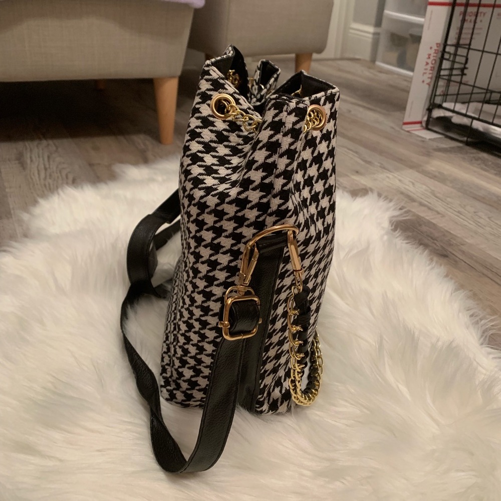 NEW Houndstooth Crossbody/Shoulder Bucket Bag - Picture 3 of 7